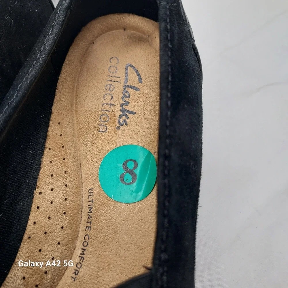 Clarks Collection Sharon Dolly Black Suede Wedge Loafers Womens 8 261558194055